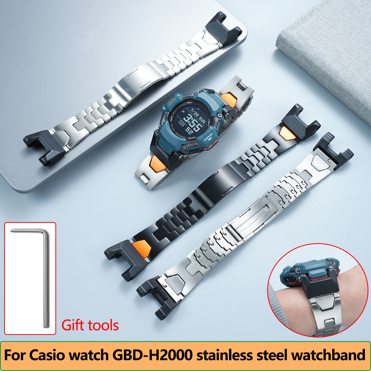 Smartwatch Casio Watches For Men - GBD-H2000 waterproof metal strap bracelet for