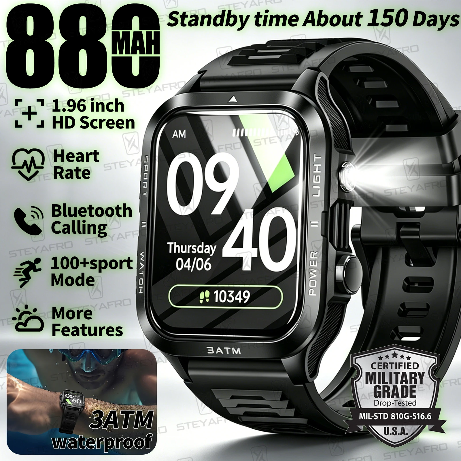 Military Grade SmartWatch Men  - đánh giá và giá Smartwatch Health Watches For Men
